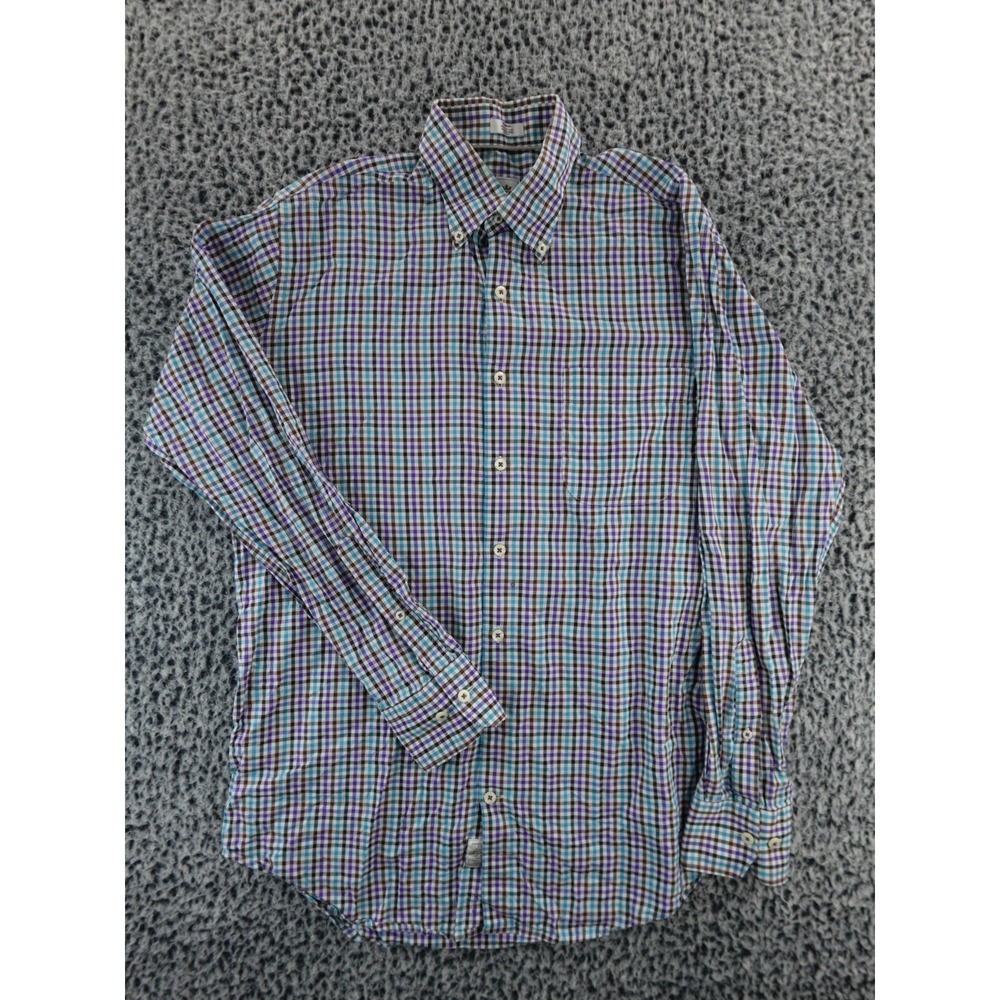 Peter Millar Plaid Multicolor Long Sleeve Mens M 100% Cotton Button Down Collar